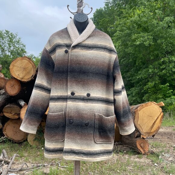 Men's Size XL Vintage Lined Woolrich Striped Rancher Coat with Fleece Collar - Picture 4 of 16